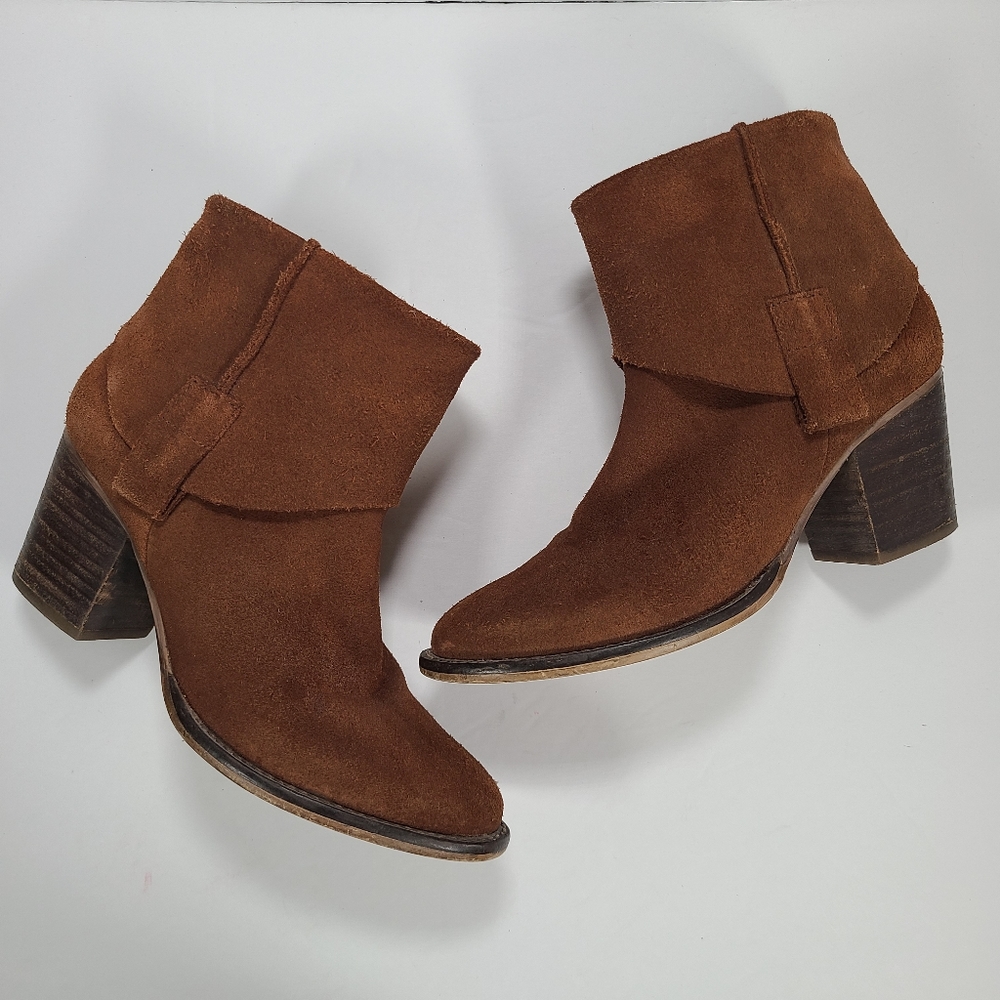 Steve Madden Rust Brown Suede Kravee Fold Over Western Cowboy Boots Women Size 8